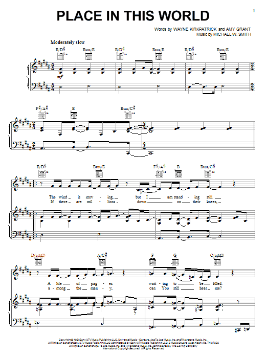 Learn to play Michael W. Smith Place In This World sheet music for Piano, Vocal & Guitar (Right-Hand Melody) in minutes. Michael W. Smith Place In This World sheet music notes and chords