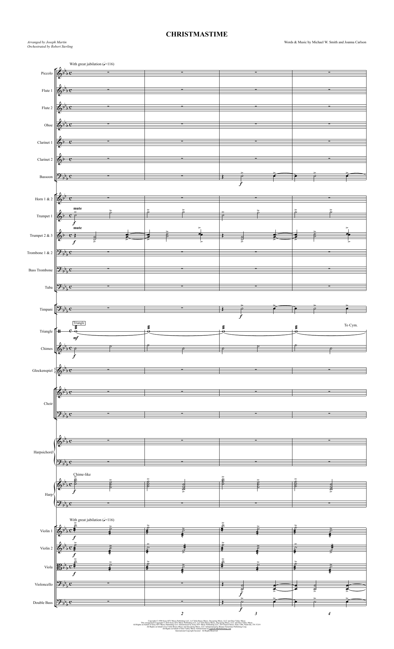 Learn to play Michael W. Smith & Joanna Carlson Christmastime (arr. Joseph M. Martin) - Full Score sheet music for Choir Instrumental Pak in minutes. Michael W. Smith & Joanna Carlson Christmastime (arr. Joseph M. Martin) - Full Score sheet music preview music notes and score for Choir Instrumental Pak including 17 page(s)