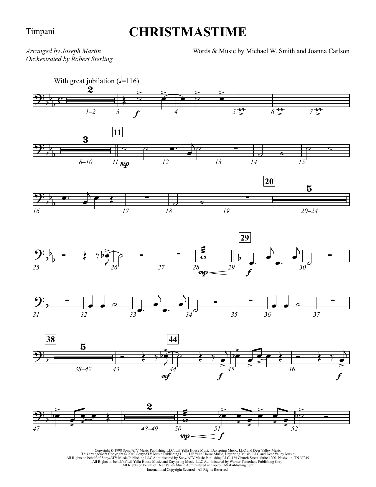 Michael W. Smith & Joanna Carlson Christmastime (arr. Joseph M. Martin) - Timpani sheet music preview music notes and score for Choir Instrumental Pak including 2 page(s)