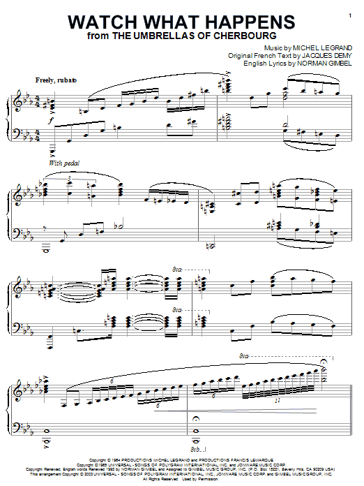 Learn to play Michel Legrand Watch What Happens sheet music for Piano in minutes. Michel Legrand Watch What Happens sheet music notes and chords