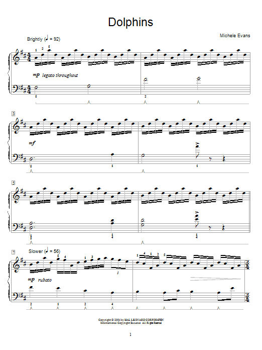 Learn to play Michele Evans Dolphins sheet music for Easy Piano in minutes. Michele Evans Dolphins sheet music preview music notes and score for Easy Piano including 2 page(s)