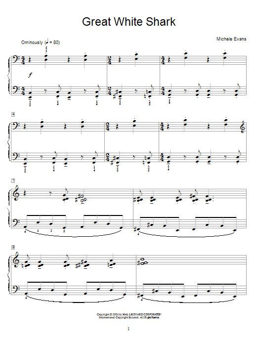 Learn to play Michele Evans Great White Shark sheet music for Easy Piano in minutes. Michele Evans Great White Shark sheet music preview music notes and score for Easy Piano including 2 page(s)