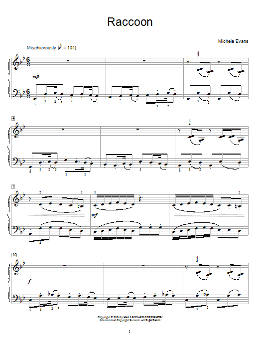Learn to play Michele Evans Raccoon sheet music for Easy Piano in minutes. Michele Evans Raccoon sheet music preview music notes and score for Easy Piano including 2 page(s)