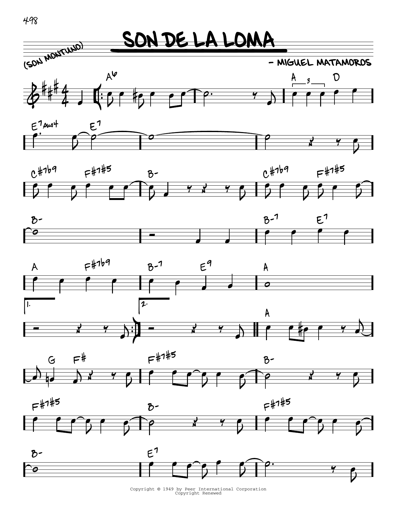 Learn to play Miguel Matamoros Son De La Loma sheet music for Real Book – Melody & Chords in minutes. Miguel Matamoros Son De La Loma sheet music preview music notes and score for Real Book – Melody & Chords including 2 page(s)