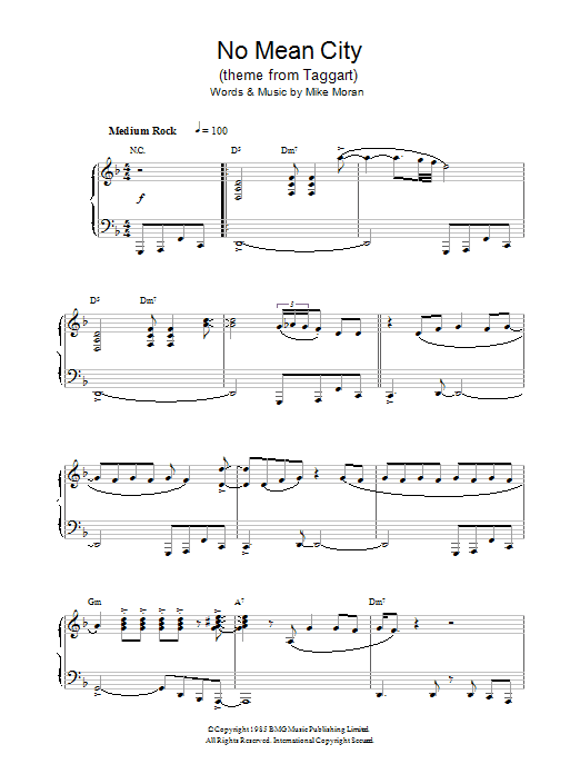 Mike Moran No Mean City (theme from Taggart) sheet music, chords, lyrics - Printable PDF for Piano