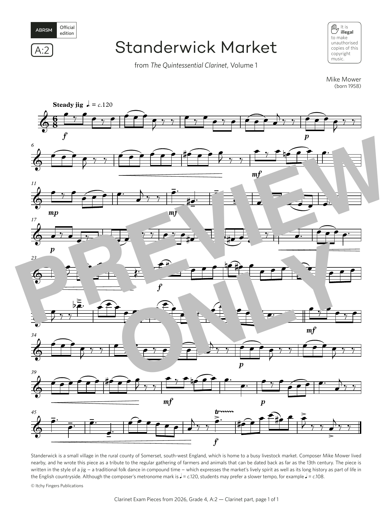 Mike Mower Standerwick Market (Grade 4, list A2, from the ABRSM Clarinet Syllabus from 2026) sheet music, chords, lyrics - Printable PDF for Clarinet Solo