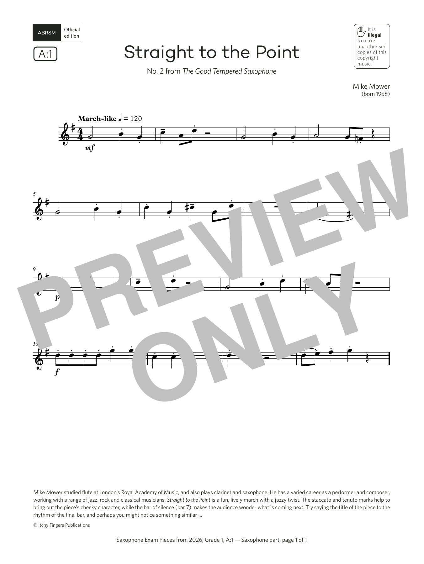Mike Mower Straight to the Point (Grade 1, list A1, from the ABRSM Saxophone Syllabus from 2026) sheet music, chords, lyrics - Printable PDF for Alto Sax Solo