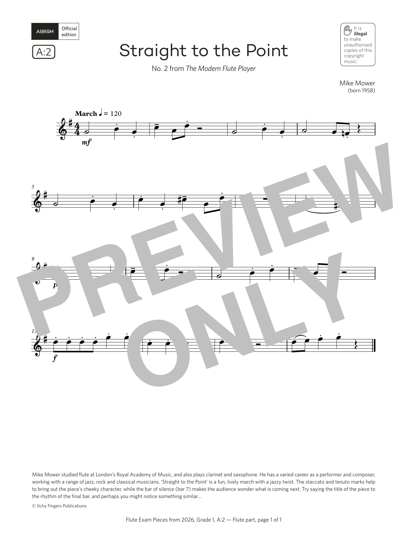 Mike Mower Straight to the Point (Grade 1, list A2, from the ABRSM Flute Syllabus from 2026) sheet music, chords, lyrics - Printable PDF for Flute Solo
