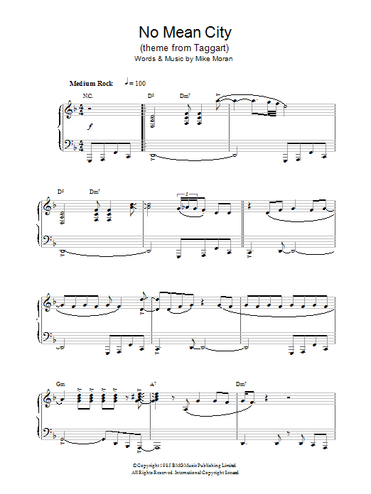 Mike Moran No Mean City (theme from Taggart) sheet music preview music notes and score for Piano including 3 page(s)