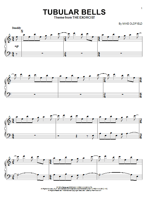 Learn to play Mike Oldfield Tubular Bells sheet music for Piano in minutes. Mike Oldfield Tubular Bells sheet music preview music notes and score for Piano including 6 page(s)