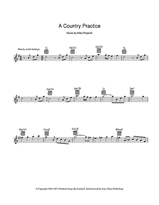 Mike Perjanik A Country Practice sheet music preview music notes and score for Melody Line, Lyrics & Chords including 2 page(s)