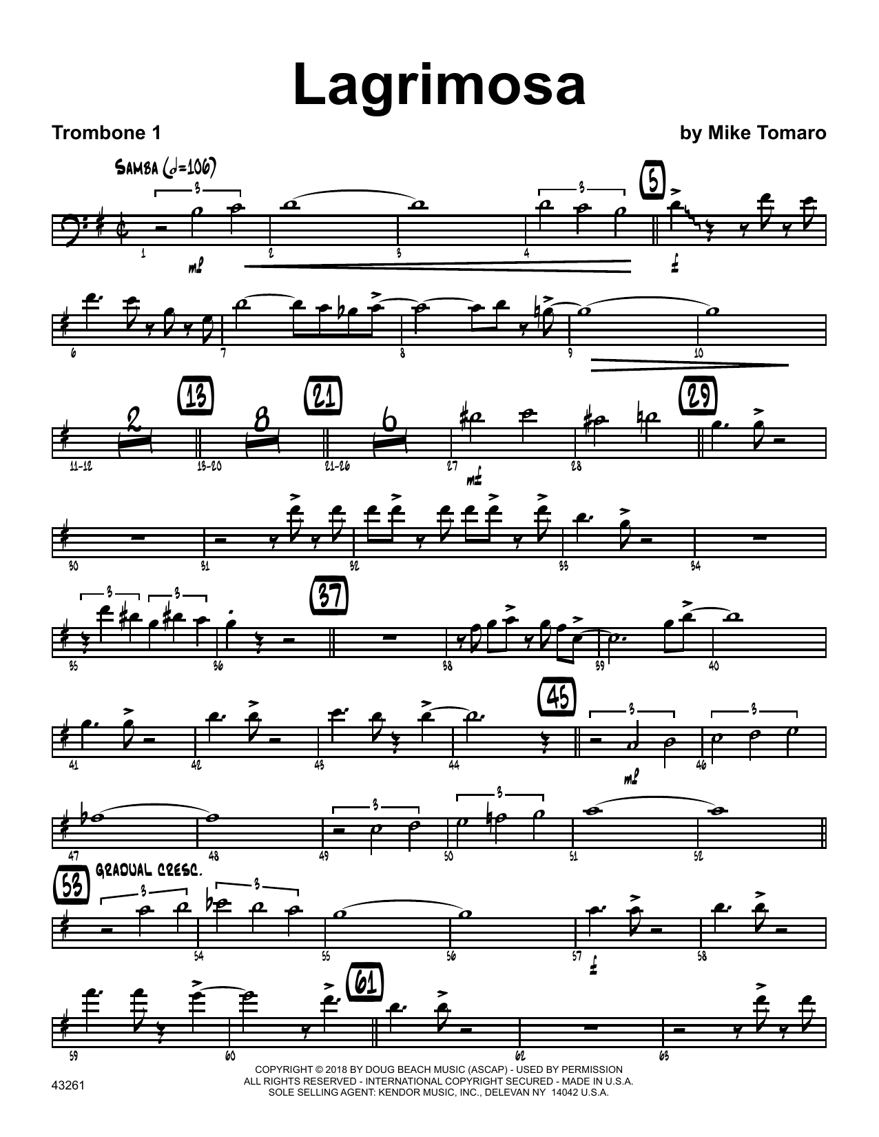 Mike Tomaro Lagrimosa - 1st Trombone sheet music preview music notes and score for Jazz Ensemble including 4 page(s)
