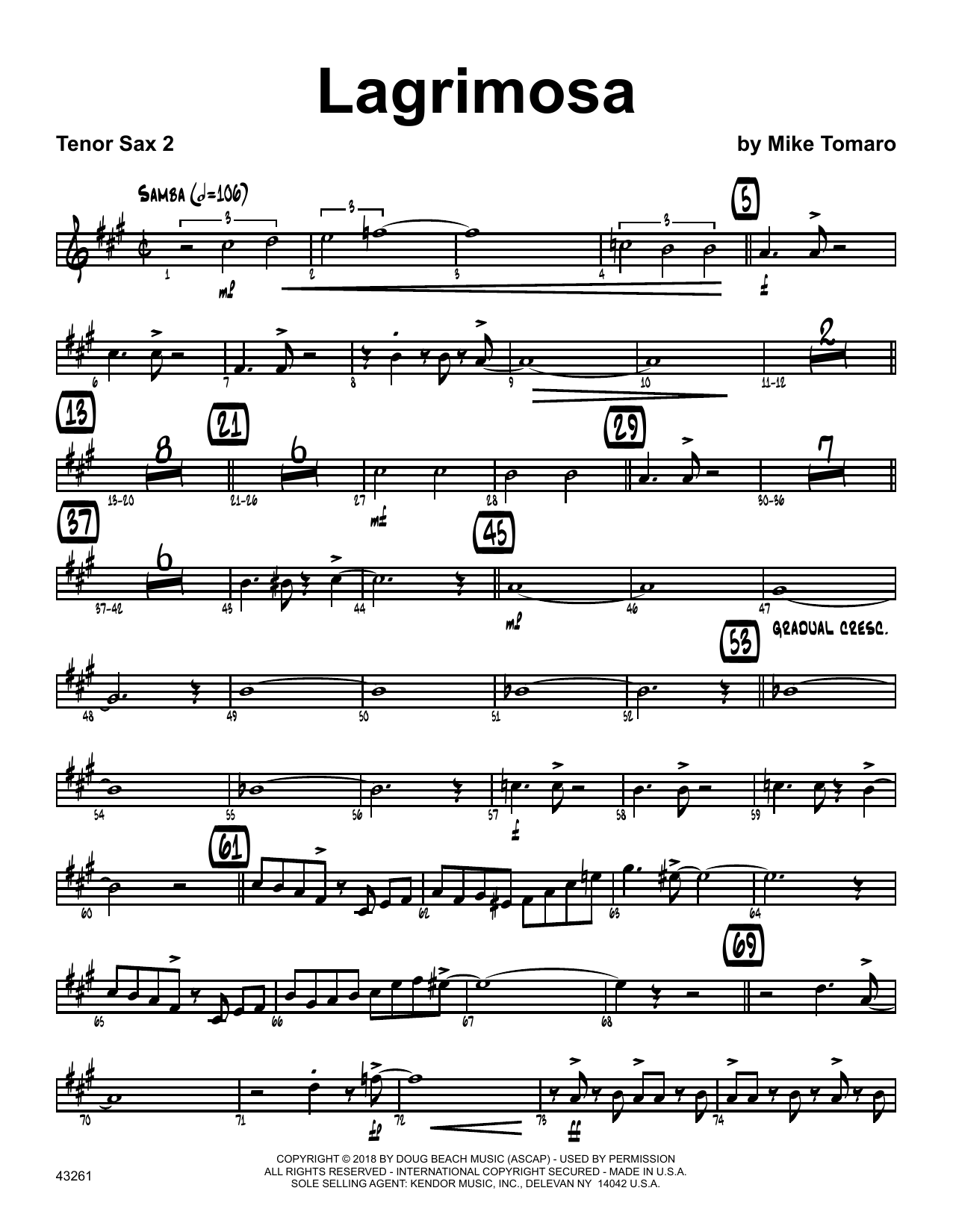 Mike Tomaro Lagrimosa - 2nd Bb Tenor Saxophone sheet music preview music notes and score for Jazz Ensemble including 4 page(s)