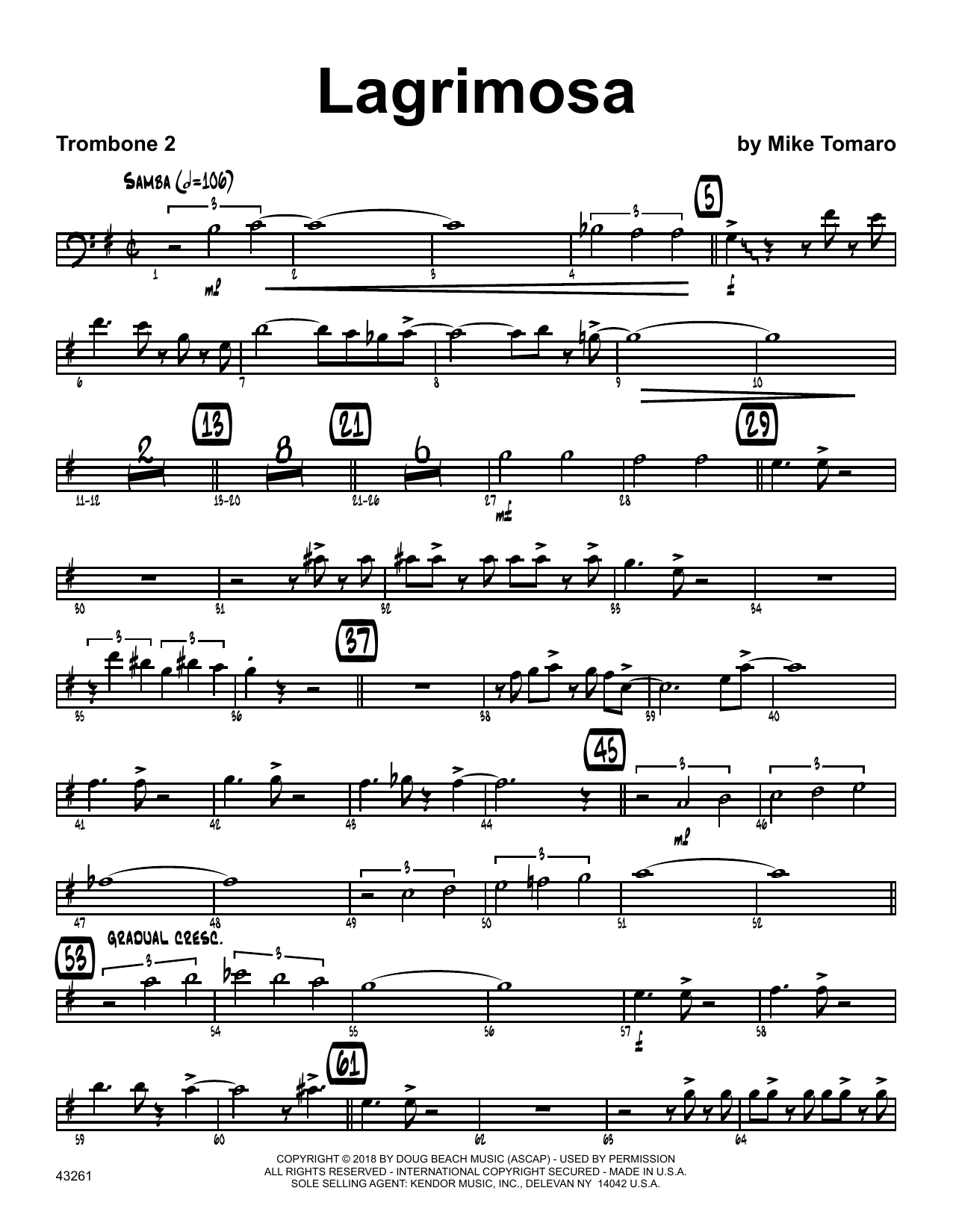 Mike Tomaro Lagrimosa - 2nd Trombone sheet music preview music notes and score for Jazz Ensemble including 4 page(s)