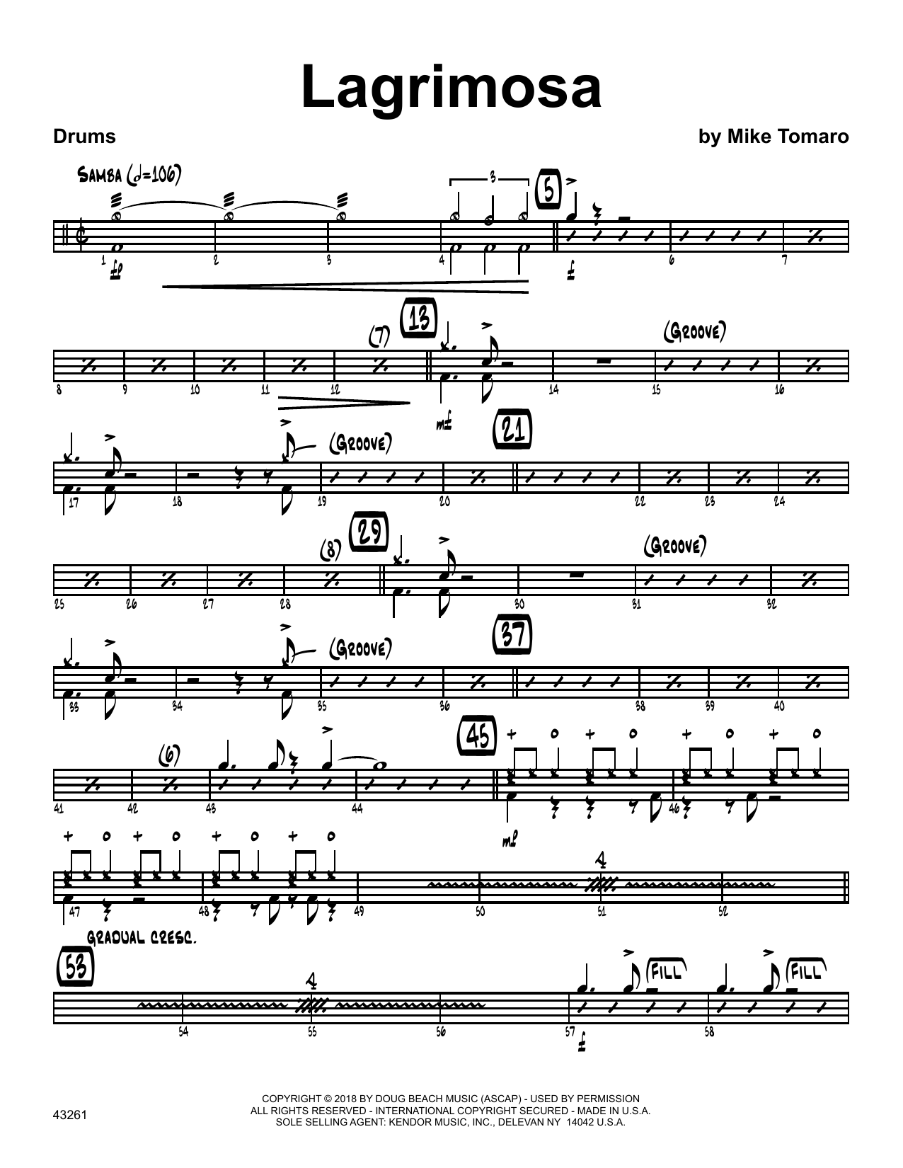 Mike Tomaro Lagrimosa - Drum Set sheet music preview music notes and score for Jazz Ensemble including 4 page(s)