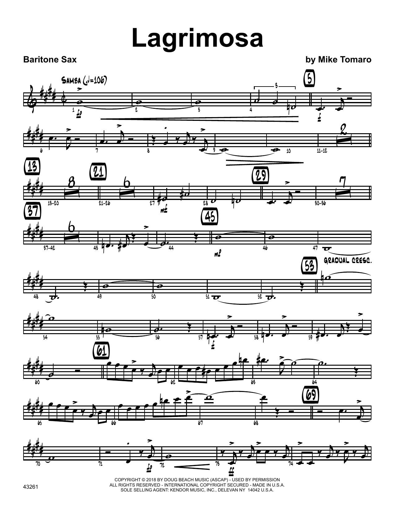 Mike Tomaro Lagrimosa - Eb Baritone Saxophone sheet music preview music notes and score for Jazz Ensemble including 5 page(s)