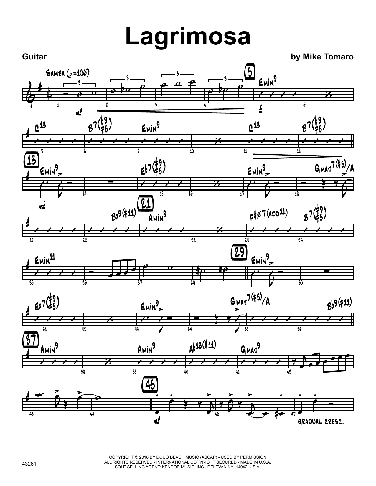 Mike Tomaro Lagrimosa - Guitar sheet music preview music notes and score for Jazz Ensemble including 5 page(s)