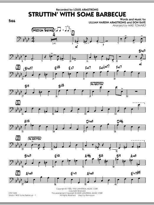 Learn to play Mike Tomaro Struttin' with Some Barbecue - Bass sheet music for Jazz Ensemble in minutes. Mike Tomaro Struttin' with Some Barbecue - Bass sheet music preview music notes and score for Jazz Ensemble including 4 page(s)