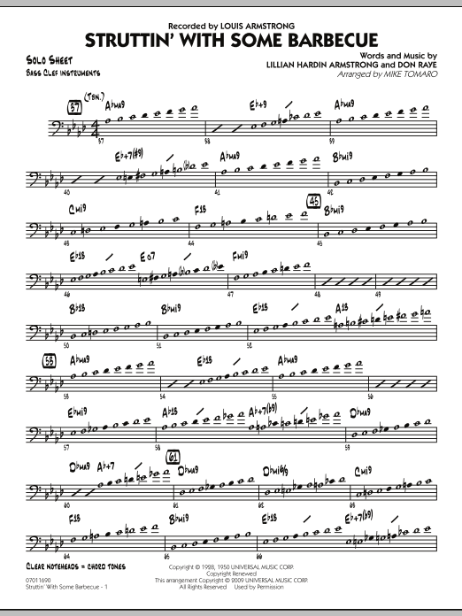 Learn to play Mike Tomaro Struttin' with Some Barbecue - Bass Clef Solo Sheet sheet music for Jazz Ensemble in minutes. Mike Tomaro Struttin' with Some Barbecue - Bass Clef Solo Sheet sheet music preview music notes and score for Jazz Ensemble including 2 page(s)