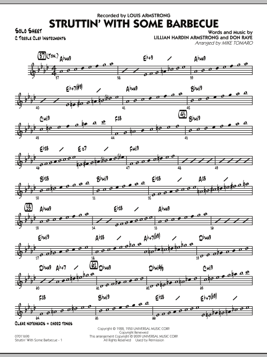 Learn to play Mike Tomaro Struttin' with Some Barbecue - C Solo Sheet sheet music for Jazz Ensemble in minutes. Mike Tomaro Struttin' with Some Barbecue - C Solo Sheet sheet music preview music notes and score for Jazz Ensemble including 2 page(s)