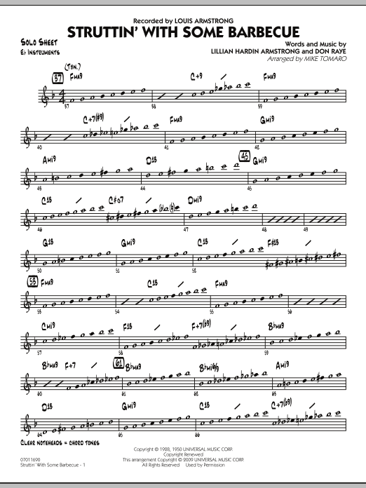 Learn to play Mike Tomaro Struttin' with Some Barbecue - Eb Solo Sheet sheet music for Jazz Ensemble in minutes. Mike Tomaro Struttin' with Some Barbecue - Eb Solo Sheet sheet music preview music notes and score for Jazz Ensemble including 2 page(s)