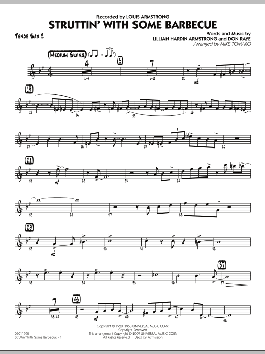 Learn to play Mike Tomaro Struttin' with Some Barbecue - Tenor Sax 2 sheet music for Jazz Ensemble in minutes. Mike Tomaro Struttin' with Some Barbecue - Tenor Sax 2 sheet music preview music notes and score for Jazz Ensemble including 4 page(s)