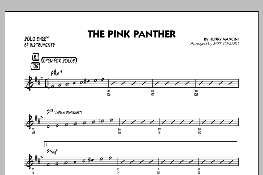 Learn to play Mike Tomaro The Pink Panther - Bb Solo Sheet sheet music for Jazz Ensemble in minutes. Mike Tomaro The Pink Panther - Bb Solo Sheet sheet music preview music notes and score for Jazz Ensemble including 1 page(s)