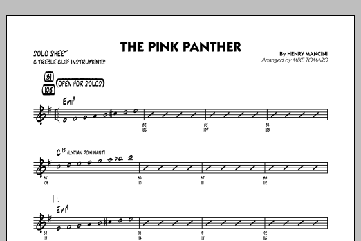 Learn to play Mike Tomaro The Pink Panther - C Solo Sheet sheet music for Jazz Ensemble in minutes. Mike Tomaro The Pink Panther - C Solo Sheet sheet music preview music notes and score for Jazz Ensemble including 1 page(s)