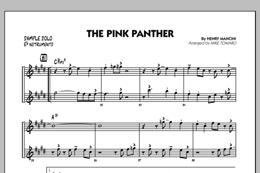 Learn to play Mike Tomaro The Pink Panther - Eb Sample Solo sheet music for Jazz Ensemble in minutes. Mike Tomaro The Pink Panther - Eb Sample Solo sheet music preview music notes and score for Jazz Ensemble including 1 page(s)