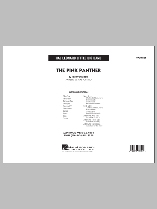 Learn to play Mike Tomaro The Pink Panther - Full Score sheet music for Jazz Ensemble in minutes. Mike Tomaro The Pink Panther - Full Score sheet music preview music notes and score for Jazz Ensemble including 24 page(s)
