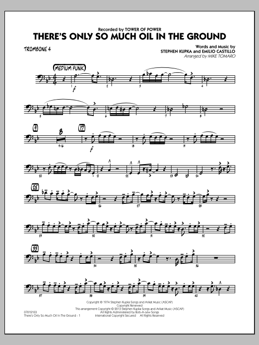 Learn to play Mike Tomaro There's Only So Much Oil in the Ground - Trombone 4 sheet music for Jazz Ensemble in minutes. Mike Tomaro There's Only So Much Oil in the Ground - Trombone 4 sheet music notes and chords