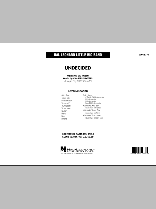 Learn to play Mike Tomaro Undecided - Conductor Score (Full Score) sheet music for Jazz Ensemble in minutes. Mike Tomaro Undecided - Conductor Score (Full Score) sheet music preview music notes and score for Jazz Ensemble including 20 page(s)