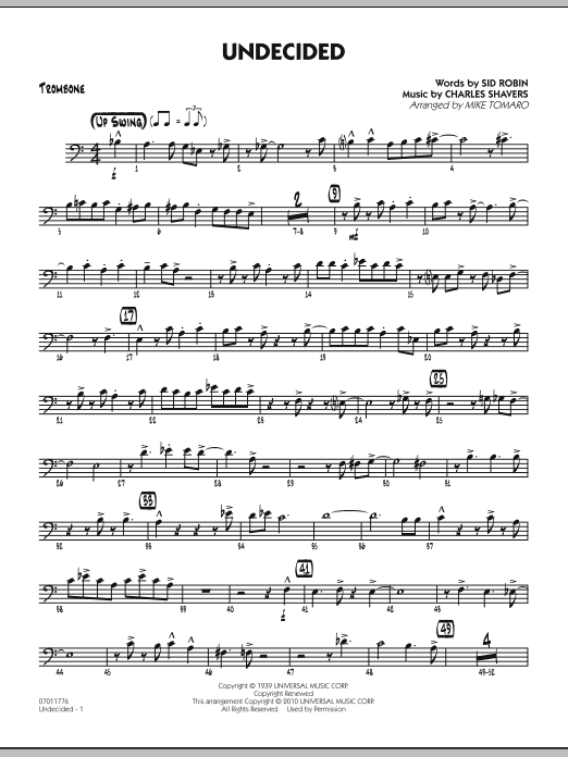 Learn to play Mike Tomaro Undecided - Trombone sheet music for Jazz Ensemble in minutes. Mike Tomaro Undecided - Trombone sheet music preview music notes and score for Jazz Ensemble including 3 page(s)