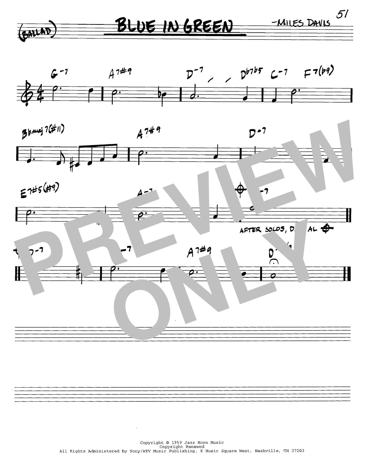 Learn to play Miles Davis Blue In Green sheet music for Real Book – Melody & Chords in minutes. Miles Davis Blue In Green sheet music preview music notes and score for Real Book – Melody & Chords including 1 page(s)