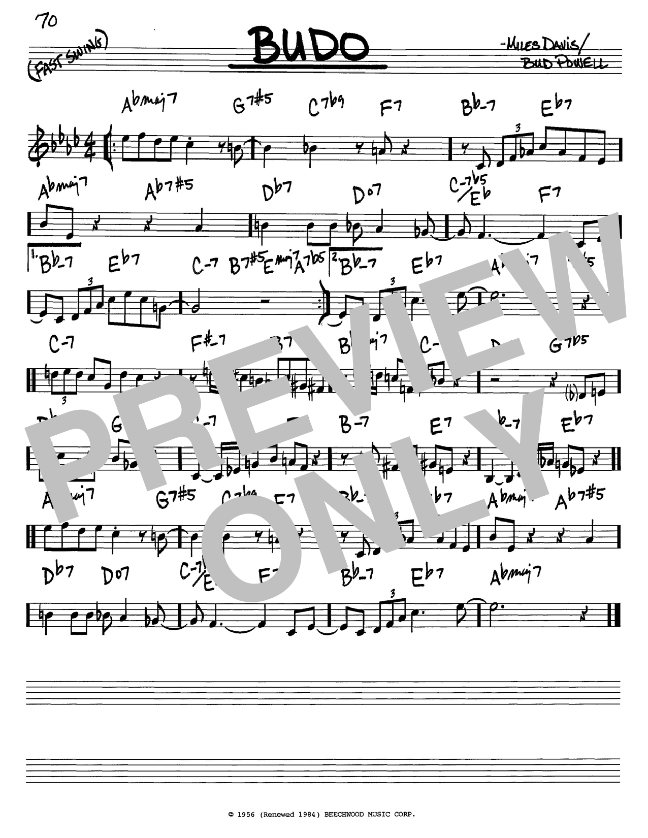Learn to play Miles Davis Budo sheet music for Real Book – Melody & Chords in minutes. Miles Davis Budo sheet music preview music notes and score for Real Book – Melody & Chords including 1 page(s)