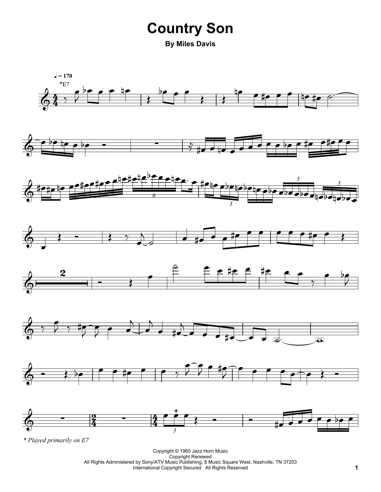 Learn to play Miles Davis Country Son sheet music for Real Book – Melody & Chords in minutes. Miles Davis Country Son sheet music preview music notes and score for Real Book – Melody & Chords including 1 page(s)
