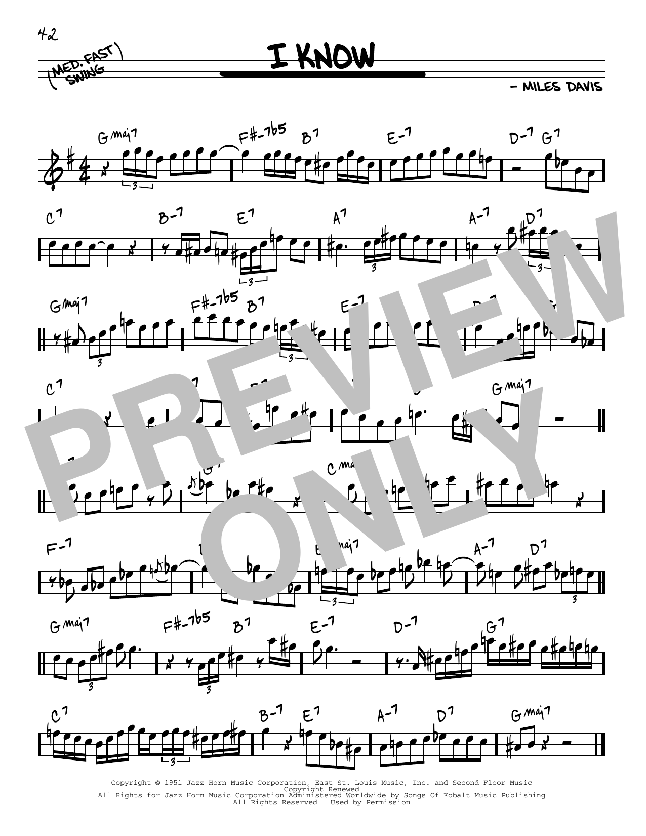 Learn to play Miles Davis I Know sheet music for Real Book – Melody & Chords in minutes. Miles Davis I Know sheet music preview music notes and score for Real Book – Melody & Chords including 1 page(s)