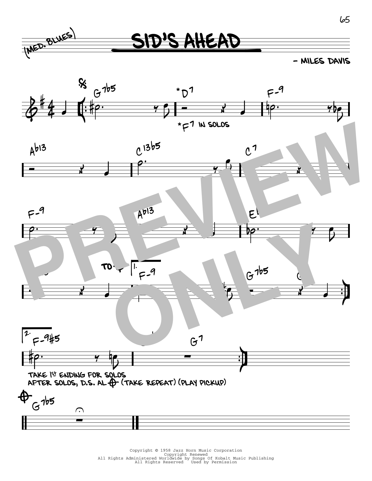 Learn to play Miles Davis Sid's Ahead sheet music for Real Book – Melody & Chords in minutes. Miles Davis Sid's Ahead sheet music preview music notes and score for Real Book – Melody & Chords including 1 page(s)