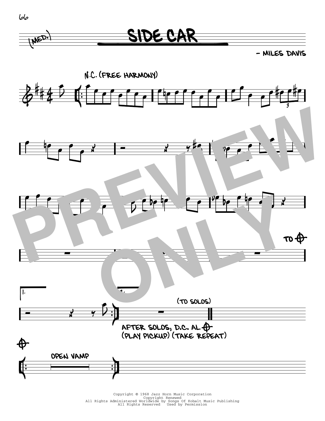 Learn to play Miles Davis Side Car sheet music for Real Book – Melody & Chords in minutes. Miles Davis Side Car sheet music preview music notes and score for Real Book – Melody & Chords including 1 page(s)