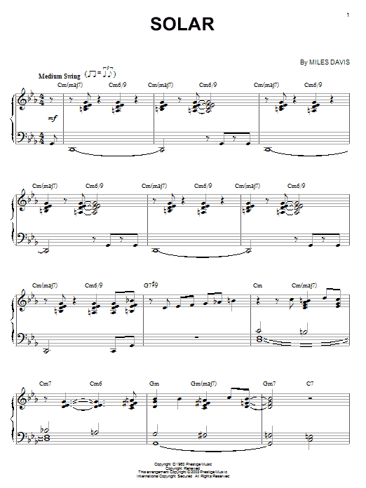 Learn to play Miles Davis Solar sheet music for Real Book – Melody & Chords in minutes. Miles Davis Solar sheet music preview music notes and score for Real Book – Melody & Chords including 1 page(s)