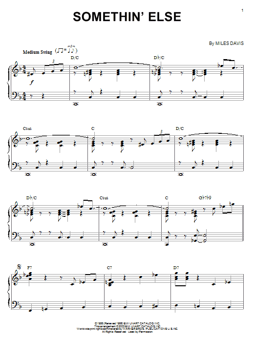 Learn to play Miles Davis Somethin' Else sheet music for Real Book – Melody & Chords in minutes. Miles Davis Somethin' Else sheet music preview music notes and score for Real Book – Melody & Chords including 1 page(s)
