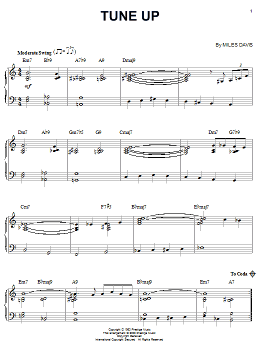 Learn to play Miles Davis Tune Up sheet music for Real Book – Melody & Chords in minutes. Miles Davis Tune Up sheet music preview music notes and score for Real Book – Melody & Chords including 1 page(s)