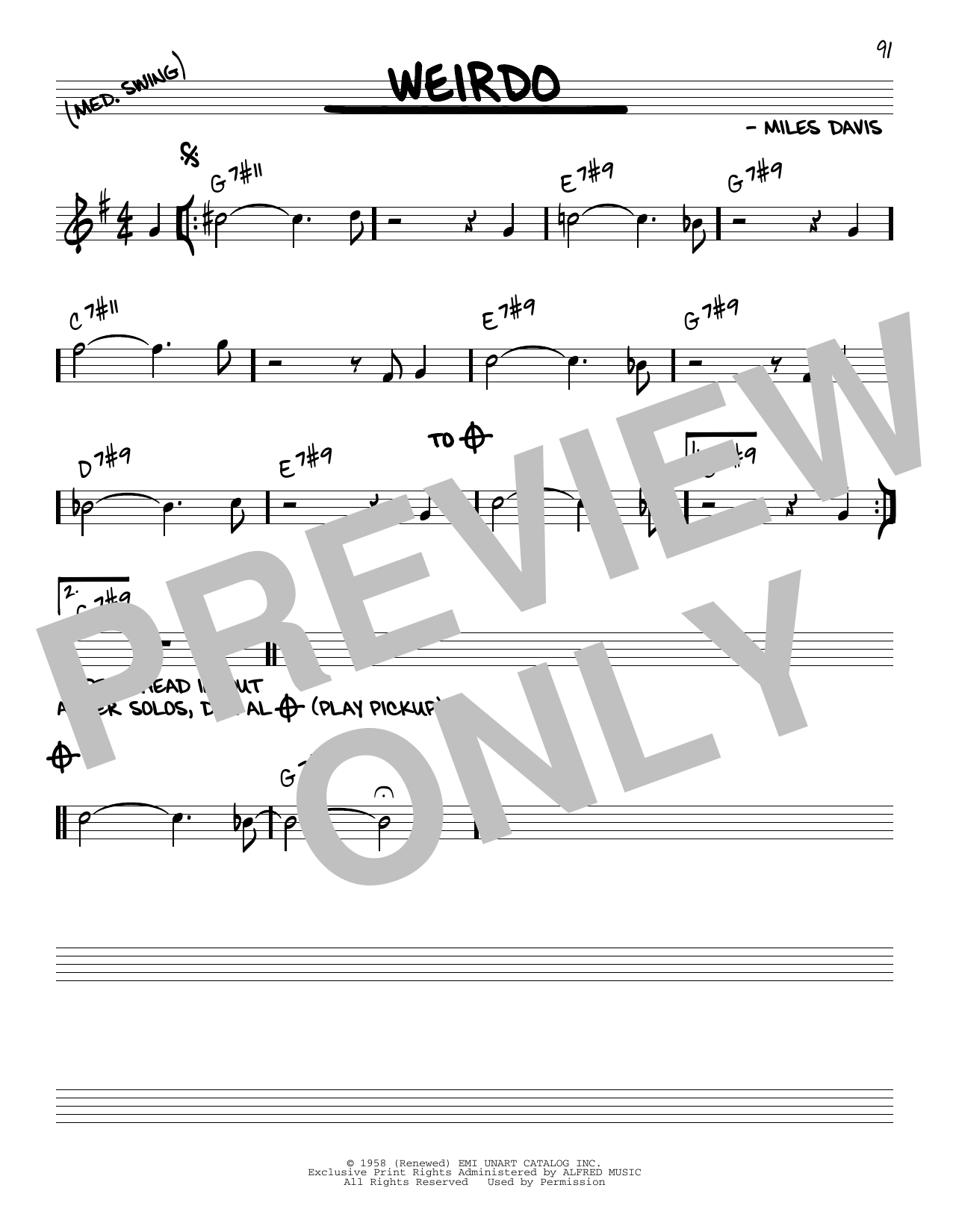Learn to play Miles Davis Weirdo sheet music for Real Book – Melody & Chords in minutes. Miles Davis Weirdo sheet music preview music notes and score for Real Book – Melody & Chords including 1 page(s)