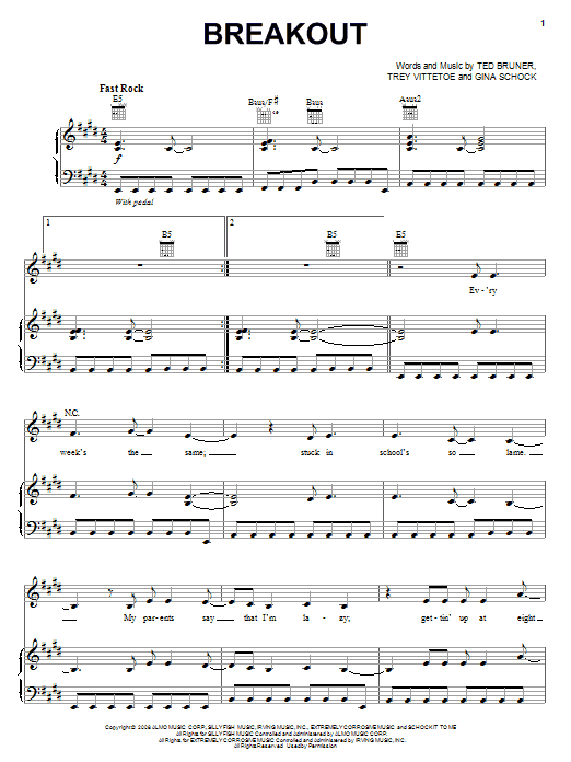 Learn to play Miley Cyrus Breakout sheet music for Easy Piano in minutes. Miley Cyrus Breakout sheet music preview music notes and score for Easy Piano including 4 page(s)