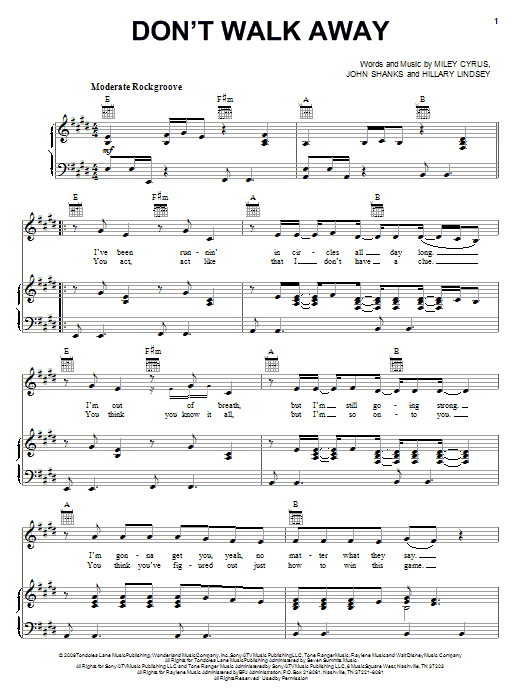 Learn to play Miley Cyrus Don't Walk Away sheet music for Piano (Big Notes) in minutes. Miley Cyrus Don't Walk Away sheet music preview music notes and score for Piano (Big Notes) including 4 page(s)