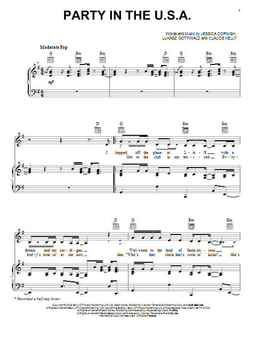 Learn to play Miley Cyrus Party In The USA sheet music for Piano, Vocal & Guitar (Right-Hand Melody) in minutes. Miley Cyrus Party In The USA sheet music preview music notes and score for Piano, Vocal & Guitar (Right-Hand Melody) including 6 page(s)