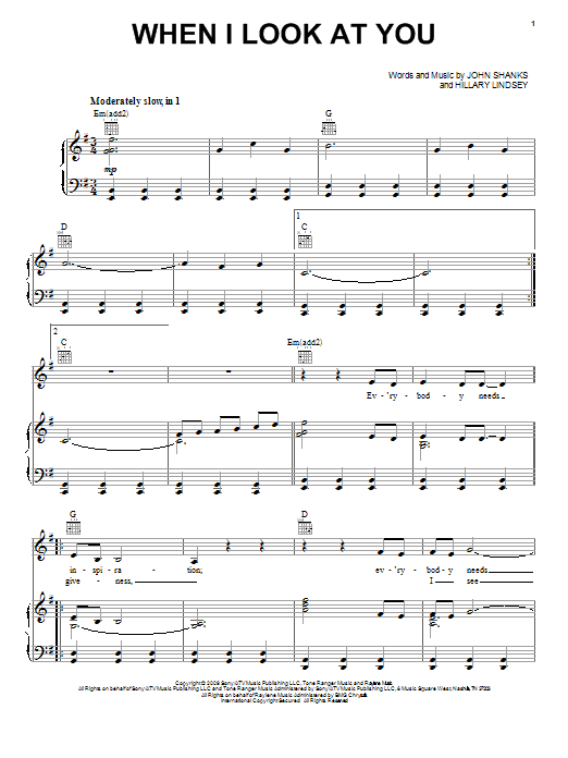 Miley Cyrus When I Look At You sheet music preview music notes and score for Easy Piano including 4 page(s)
