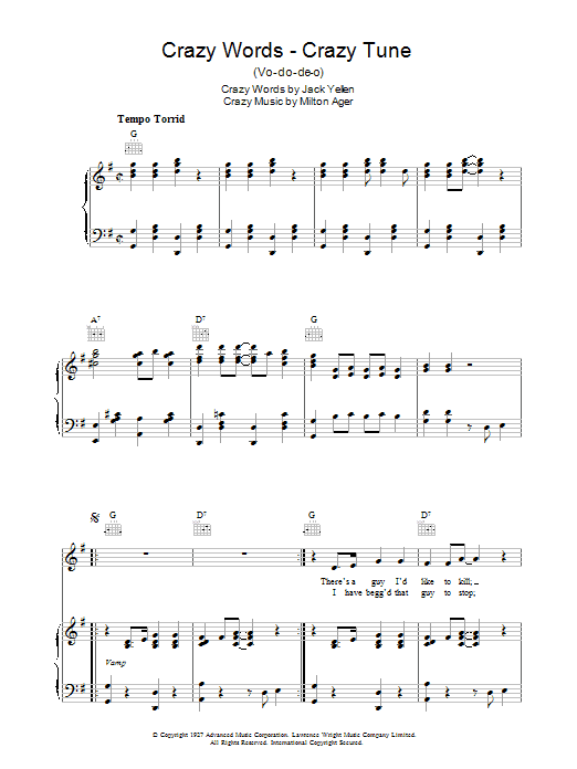 Jack Yellen Crazy Words, Crazy Tune sheet music, chords, lyrics - Printable PDF for Piano, Vocal & Guitar (Right-Hand Melody)