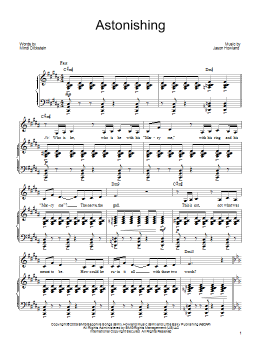 Learn to play Mindi Dickstein Astonishing sheet music for Piano, Vocal & Guitar (Right-Hand Melody) in minutes. Mindi Dickstein Astonishing sheet music preview music notes and score for Piano, Vocal & Guitar (Right-Hand Melody) including 9 page(s)