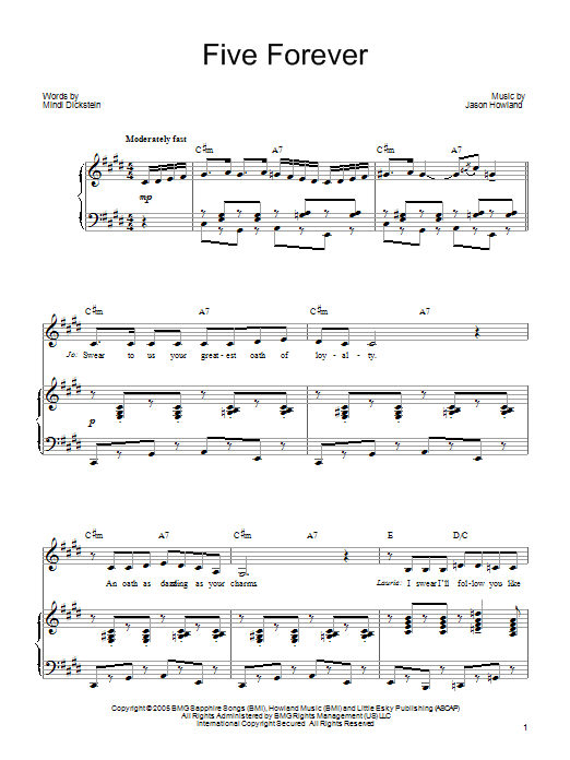 Learn to play Mindi Dickstein Five Forever sheet music for Piano, Vocal & Guitar (Right-Hand Melody) in minutes. Mindi Dickstein Five Forever sheet music preview music notes and score for Piano, Vocal & Guitar (Right-Hand Melody) including 7 page(s)